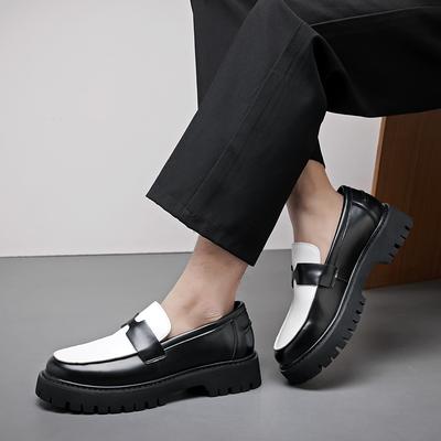 Fashionable and Trendy Teenagers' Soft Soled Anti Slip Loafers Classic Black White Men's Comfortable Thick Soled Leather Shoes