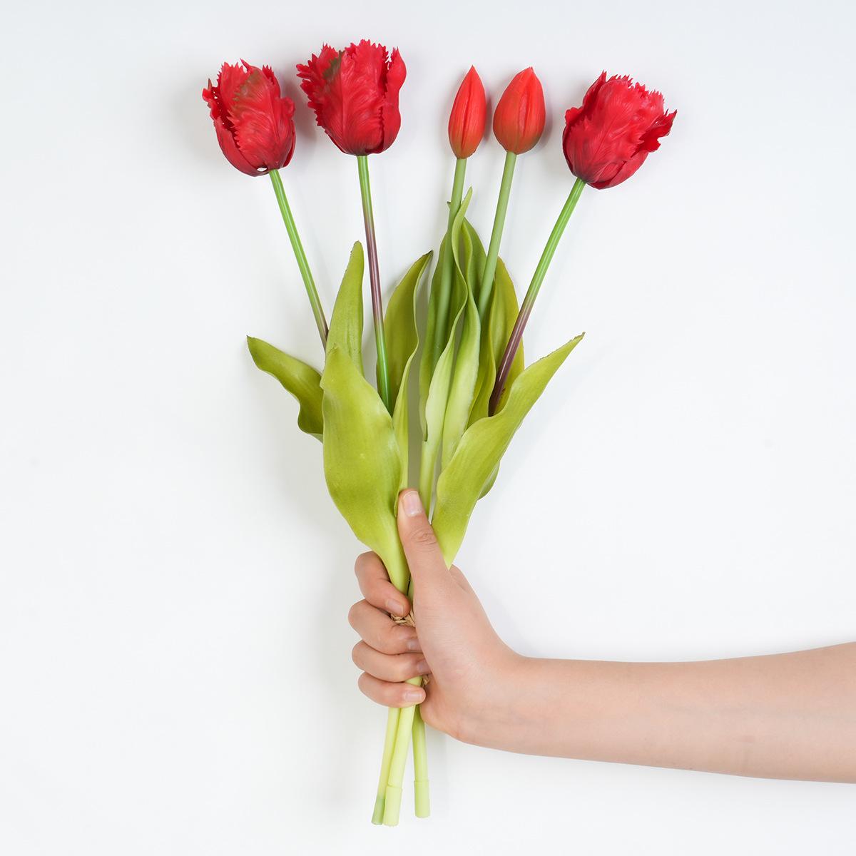 5-головый волнистый мягкий резиновый тюльпан искусственный цветок, высококачественное домашнее праздничное украшение тюльпан искусственный цветок красный