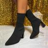 2025 Herbst/Winter Gestrickte Elastische Stoffsockenstiefel Damen High Heels Kurze Stiefel Spitz Damen Stiefeletten Größe 42