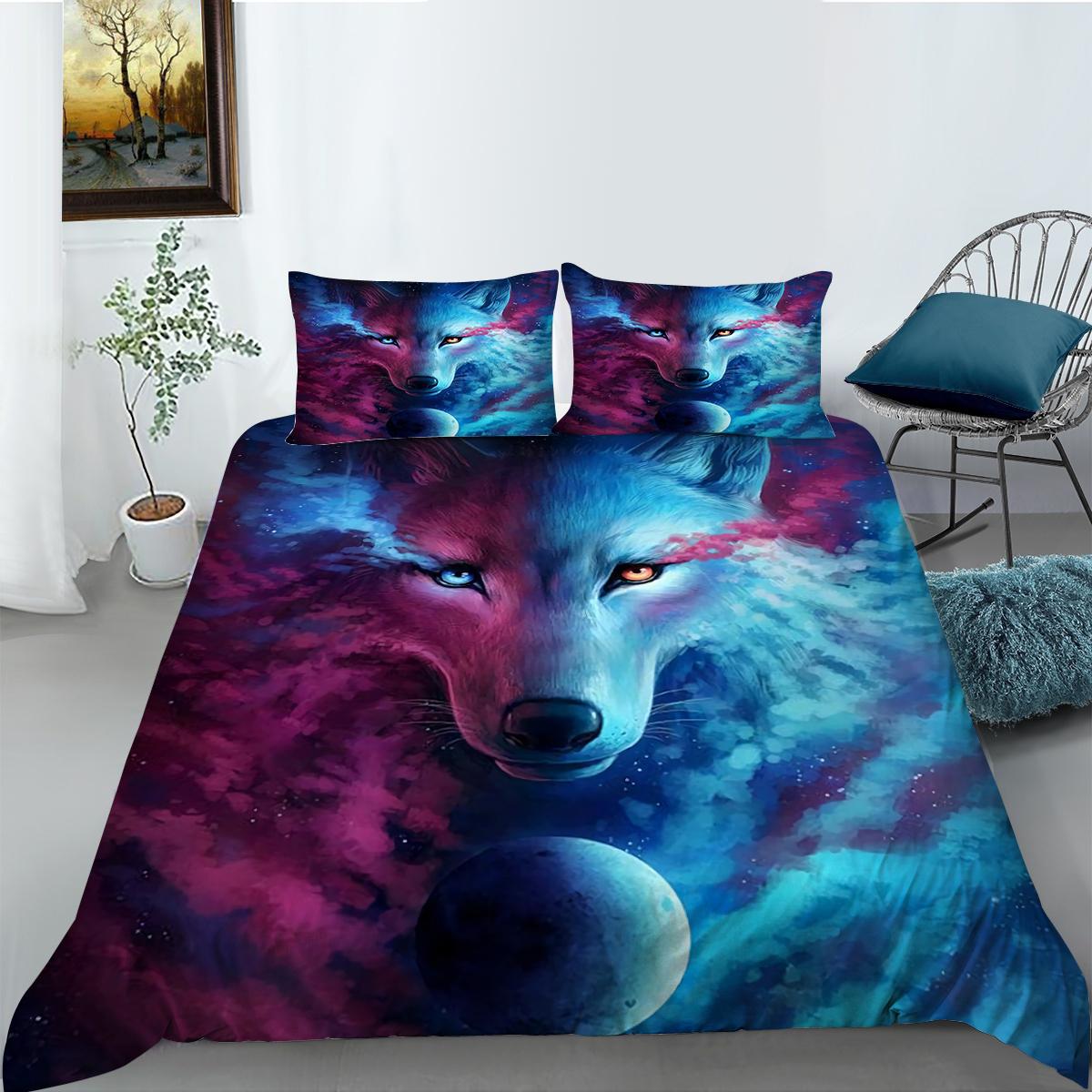 

Комплект постельного белья на тему волка с пуховым одеялом и наволочкой с животным рисунком 2/3 кусочка ткани из микрофибры Можно стирать и быстро сохнуть, украшение для дома AU Double 180x210cm