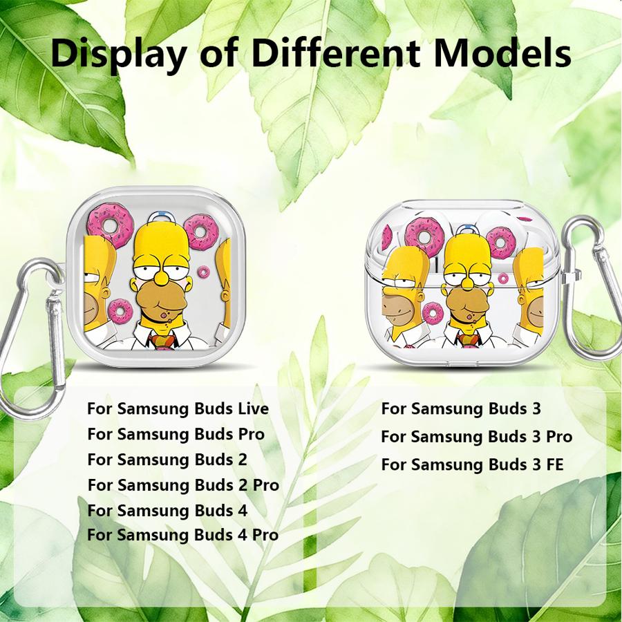 Cartoon The S-simpsons Clear Earphone Cases Cover With Hook Case For Samsung Galaxy Buds 4Pro 4 Pro 2 Live 2Pro 3 FE 3Pro