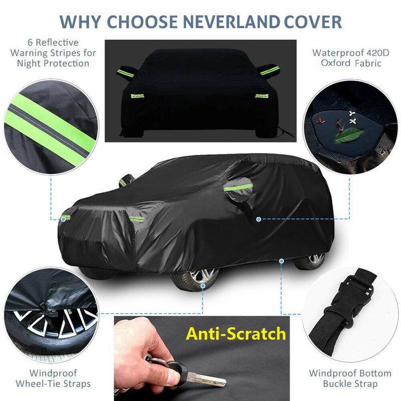 190*75*73in Black Full SUV Car Cover Waterproof Sun-Resistant Dust-proof UV Resistant Outdoor Auto Protection Cover