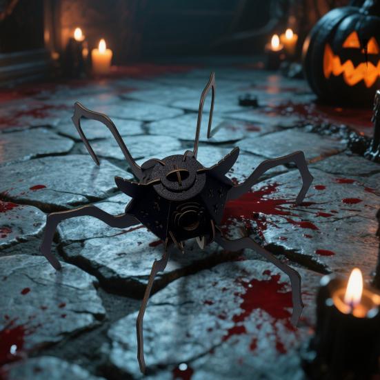 3D Wooden Puzzle Spider Model with Light Steampunk Mechanical Spider Figurine 3D Jigsaw Puzzle Desk Ornament for Halloween Decor