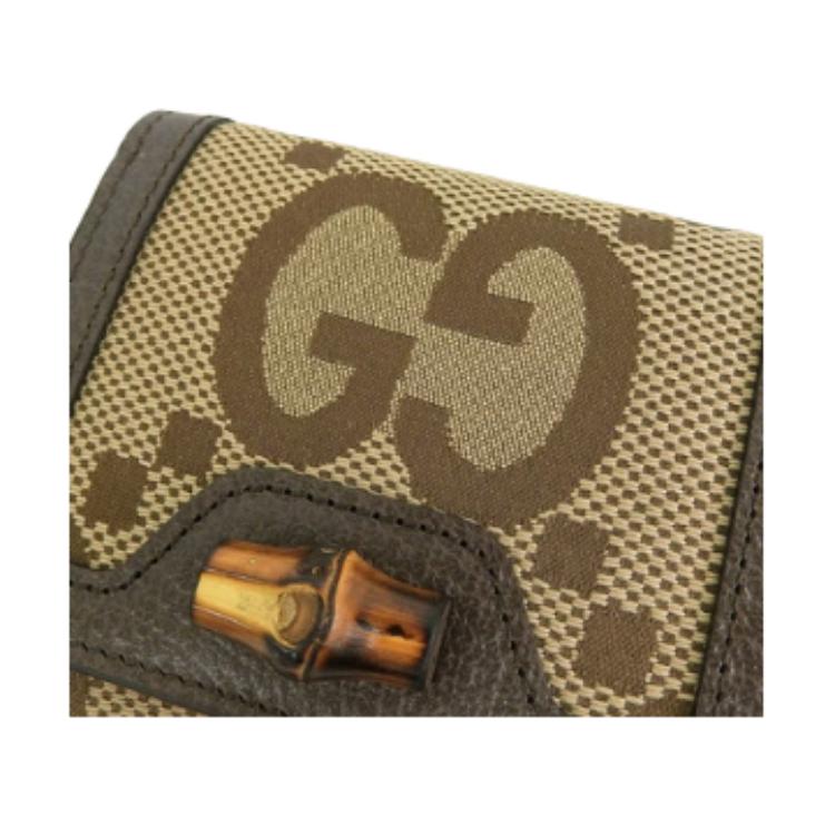 Gucci Jumbo GG Bamboo Design Canvas Wallet Large Women Wallet Brown Beige 658635-UKMBT-2572