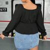 Plus Size Women French Style Sexy Solid Color Puff Long Sleeve Slim Cardigan T Shirt