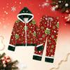 Women's Casual Loose Fit Christmas Print Lined Hooded Pajama Top and Pants Set