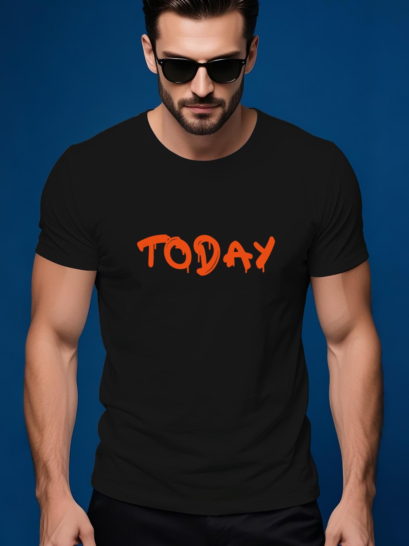 Summer Tshirt with Orange TODAY Print - Short Sleeve Roun... XXXXL