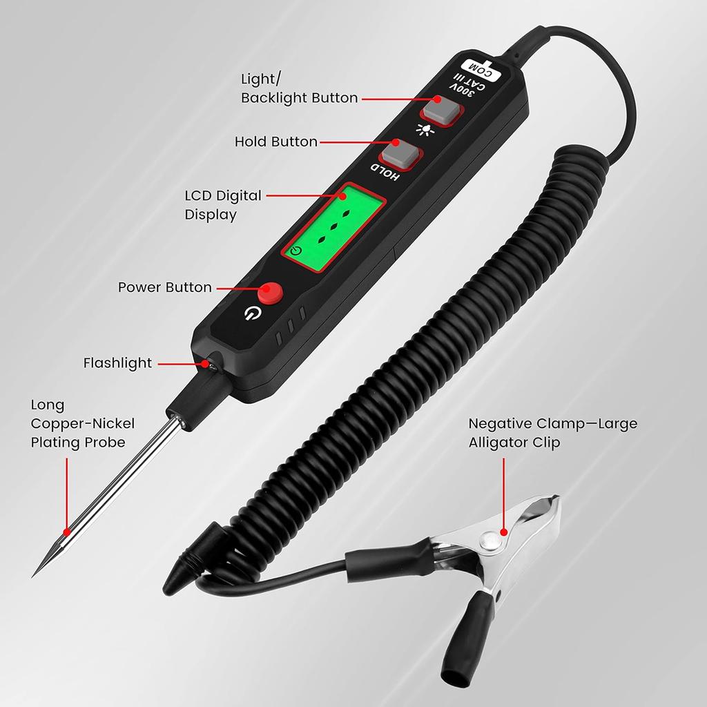 KAIWEETS 0.8V-100V DC Smart Automotive Test Light, Buzzer Circuit Tester with Sharp Probe, Bidirectional Voltage Tester with Flashlight, Electric