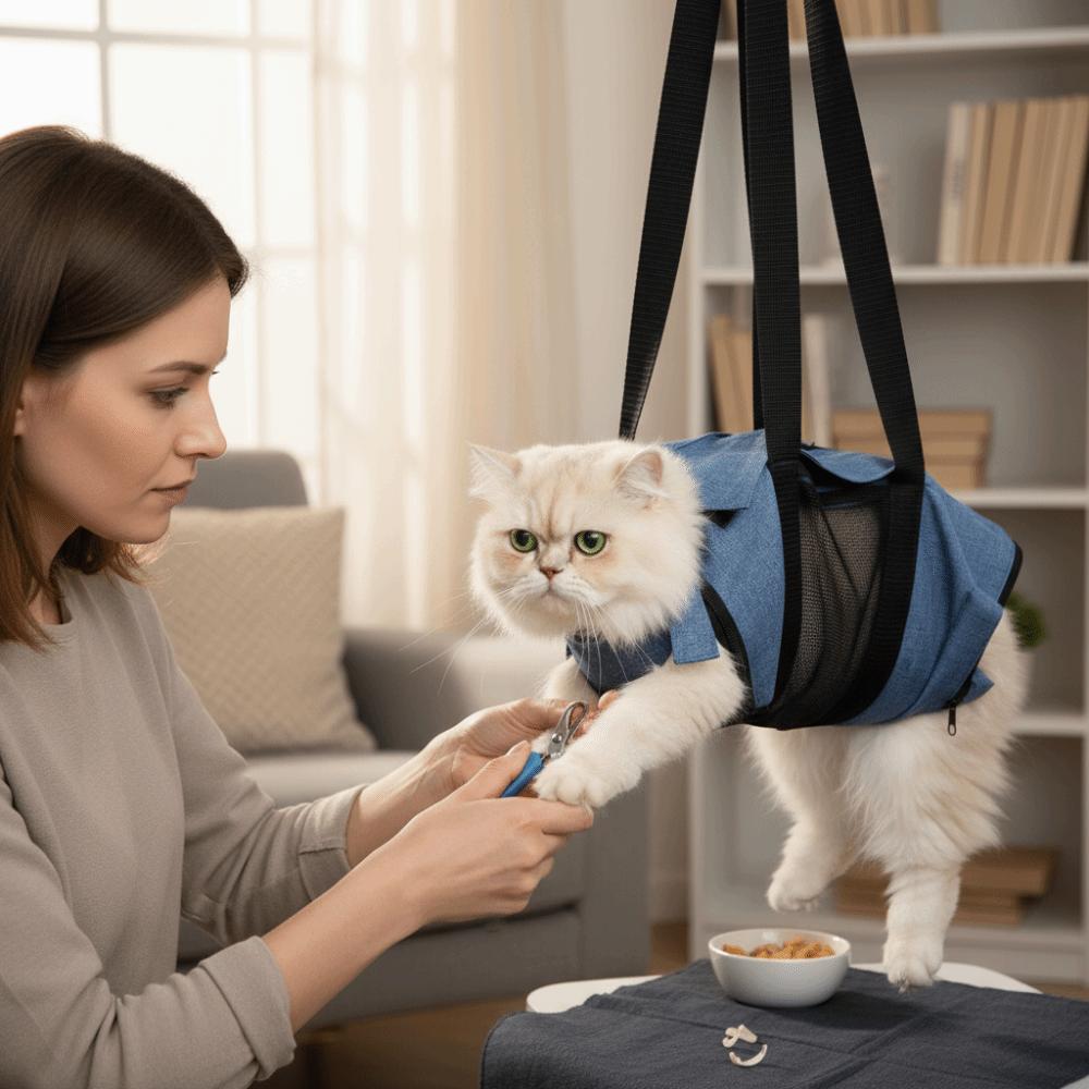 Breathable Mesh Cat Bath Fixing Bag Folding Comfortable Cat Grooming Bag Anti-scratch Soft Pet Carrier Sling Bag