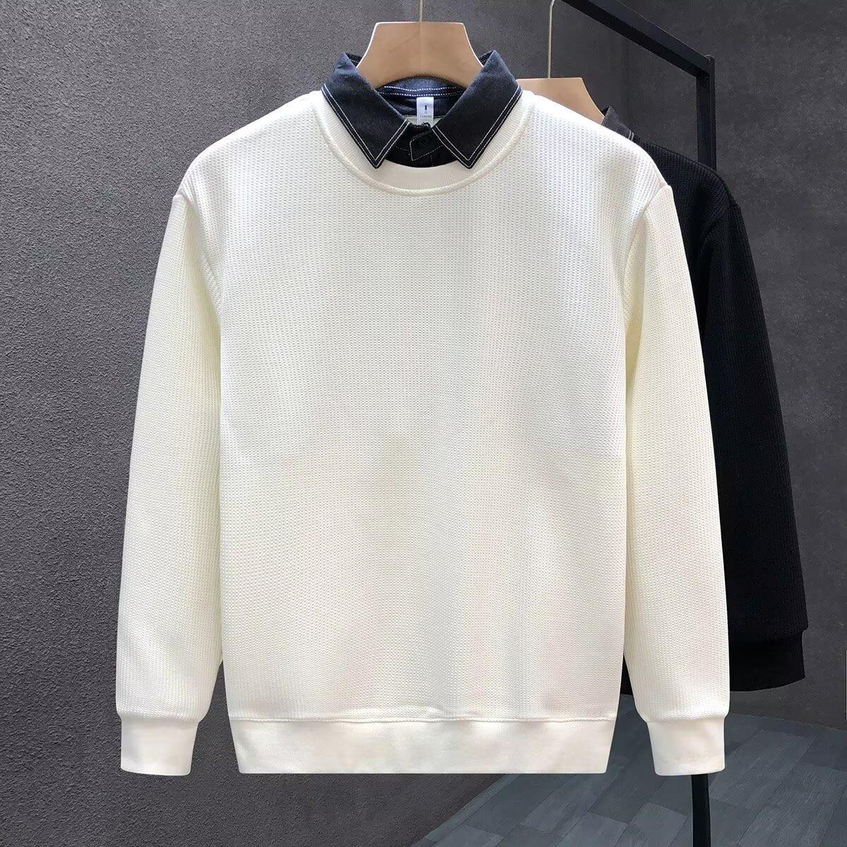 

Men s Trendy 2025 Spring/Fall Heavyweight White Layered Hoodie with Shirt Collar 2XL бежевый