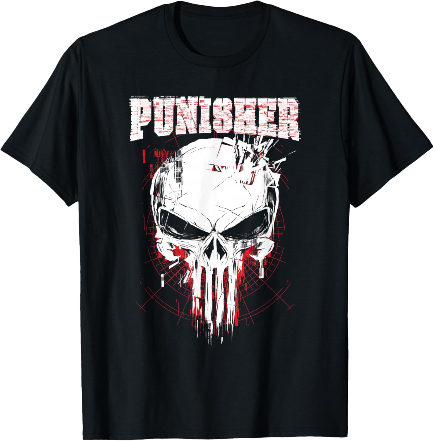 Marvel The Punisher Skull and Red Streaked Logo T-Shirt S