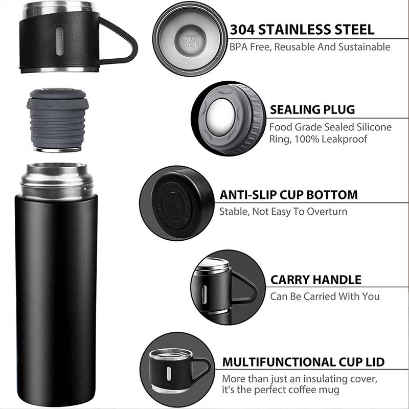 Stal Nierdzewna 304 Termos Pocisk 500ML Termos Próżniowy Kubek do Kawy Biurowy Kubek Podróżny Kubek Termiczny na Aktywność na Świeżym Powietrzu dla Pary