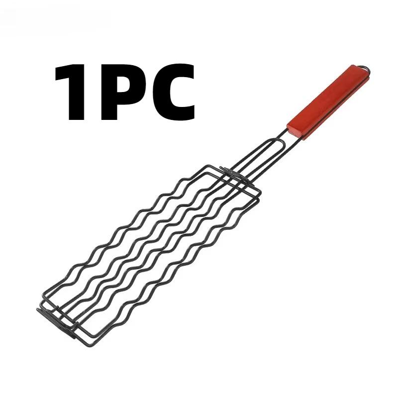 

2Pcs Sausage Grilling with Heat Resistant Handle BBQ Cooking Tool Fish Clip Non-stick Camping Backyard Garden Party Outdoor
