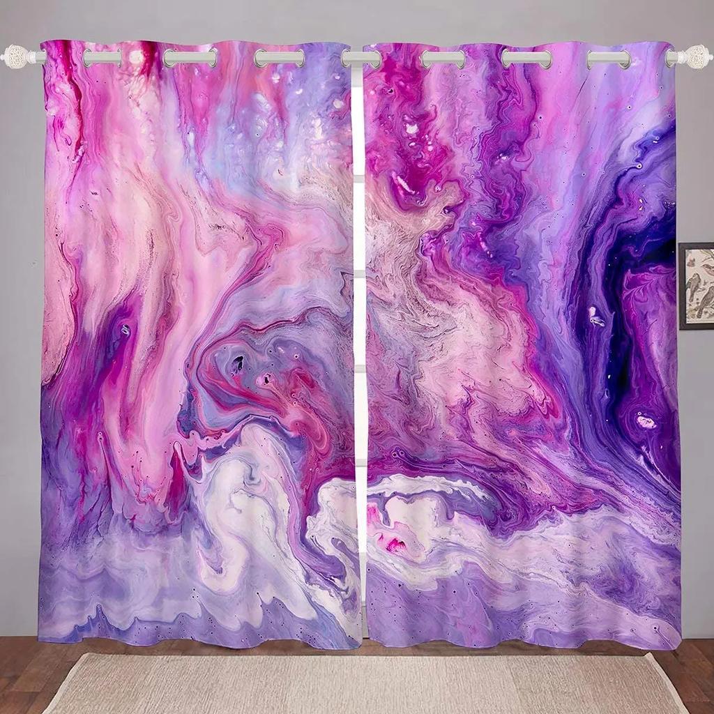 2pcs Black Golden Fluid Marble Print Polyester Curtain Window Treatment For Bedroom Office Kitchen Living Room Study Home Decor