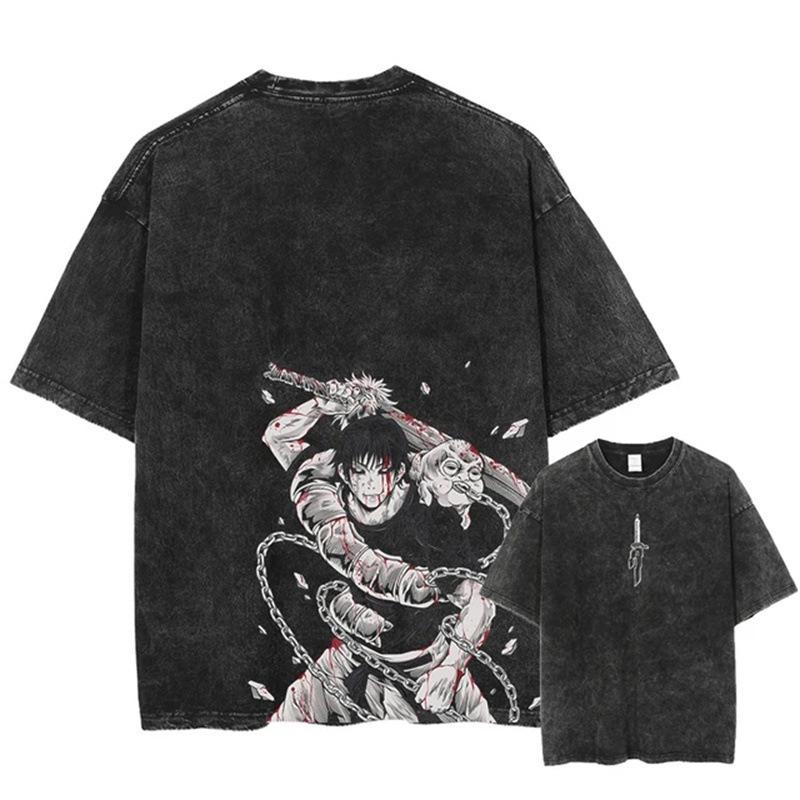Vintage Washed Anime Print Men’s Harajuku T-Shirt