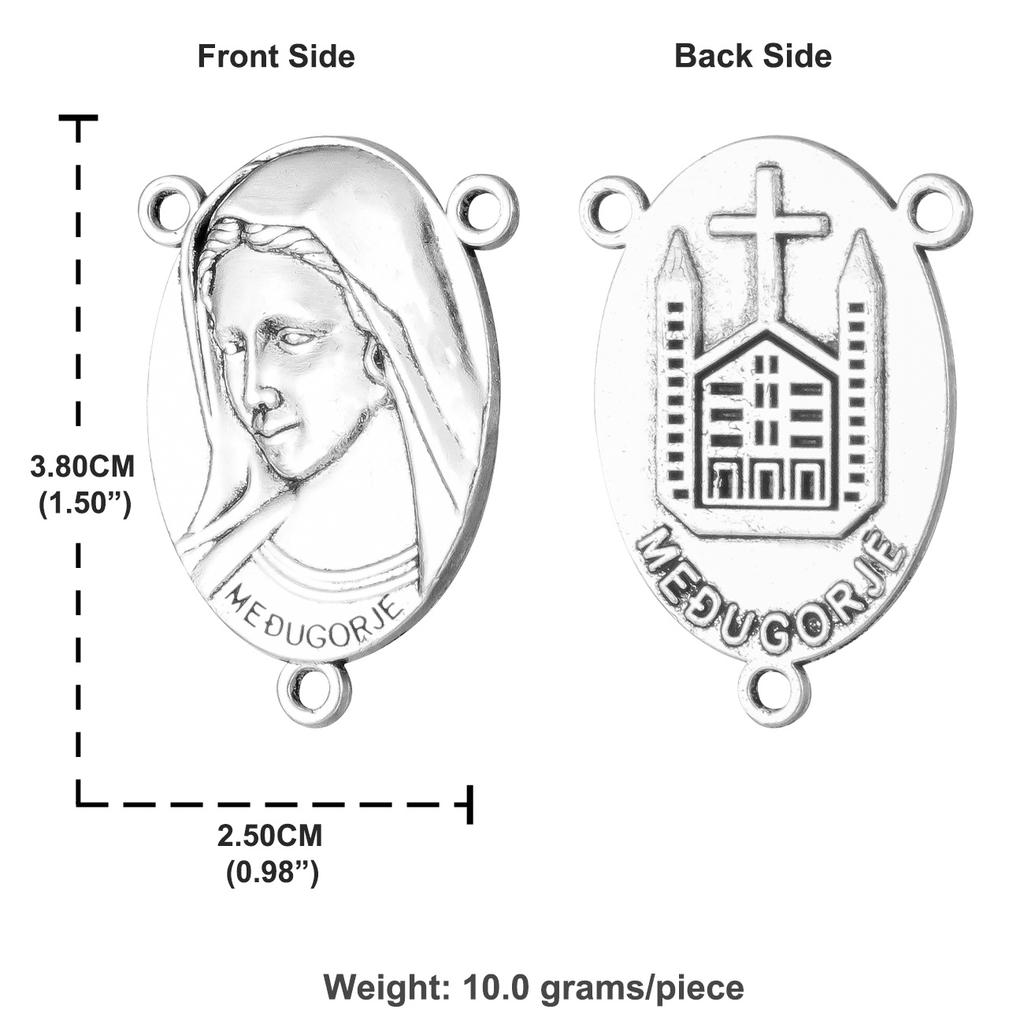 5 Stück Mittelstück Jungfrau Maria Unsere Liebe Frau von Medjugorje Medaille Rosenkranzmittelstück für Rosenkranz DIY Schmuckzubehör