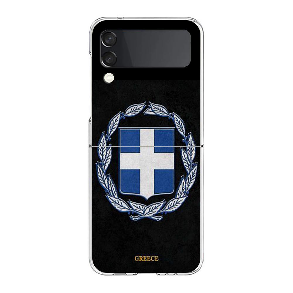 Phone Cover For Samsung Galaxy Z Flip 6 5 4 Case Transparent For Samsung Z Flip 3 Hard PC Foldable Shell Greece Greek Flag Bags