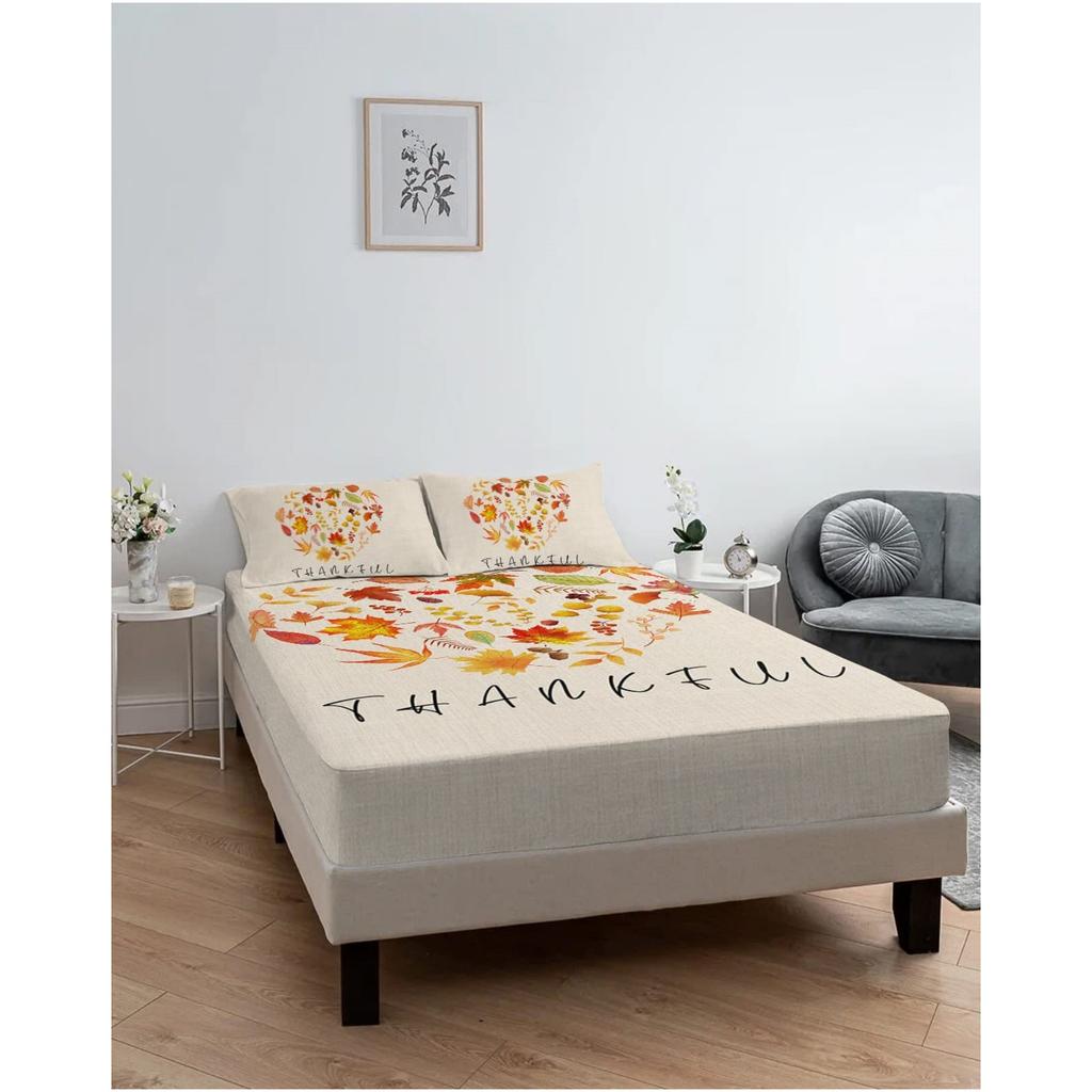 Autumn Maple Leaf Pattern Sheet Three-Piece Digital Printed Sheet Bedding Set Adult Children