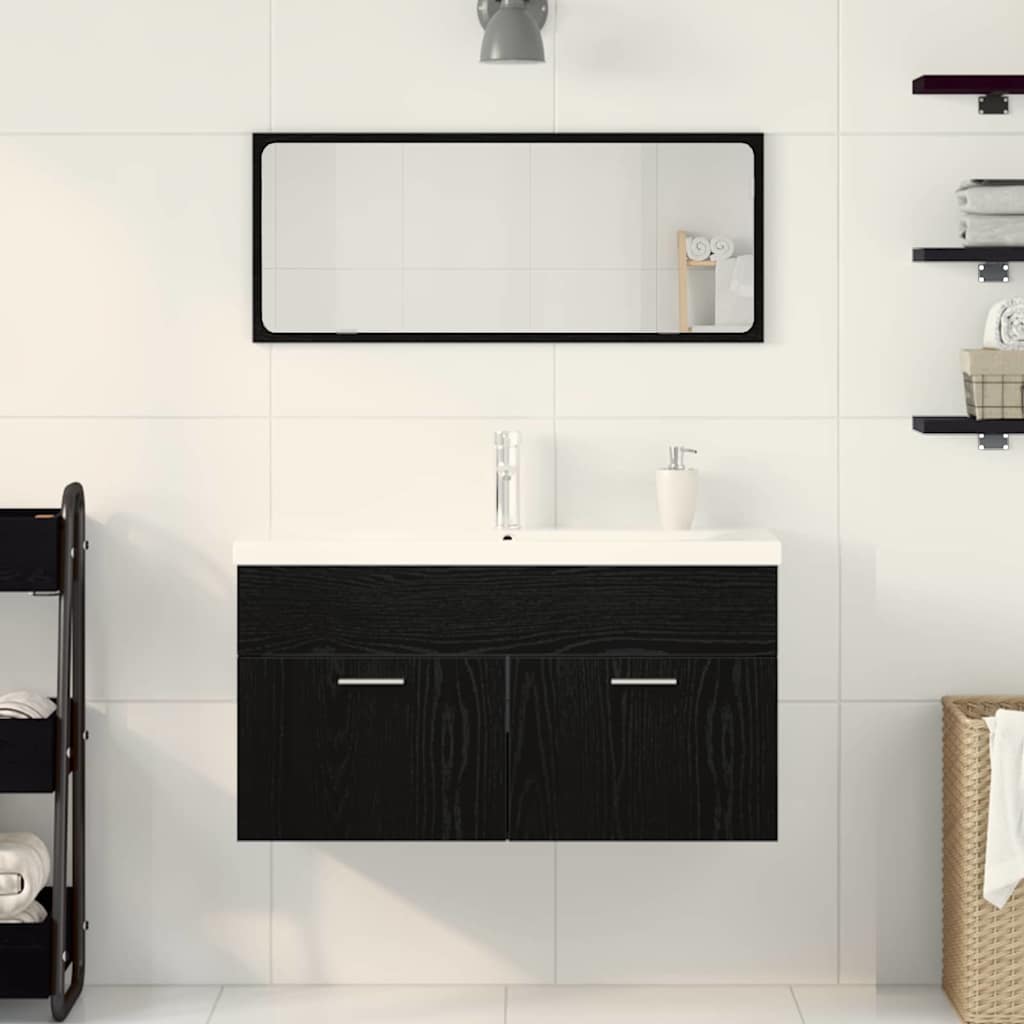 Bathroom Furniture Set 3 pcs Black Oak Effect Particleboard