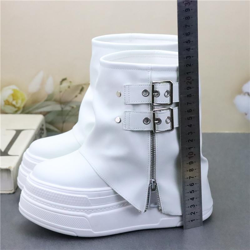 Scarpe alla Moda per Donna Nuovi Stivali al Polpaccio Piattaforma Alta 12CM Stivali Moderni Fibbia Cinturino Scarpe Punk Zip Femminile Stivali da Motociclista in Pelle