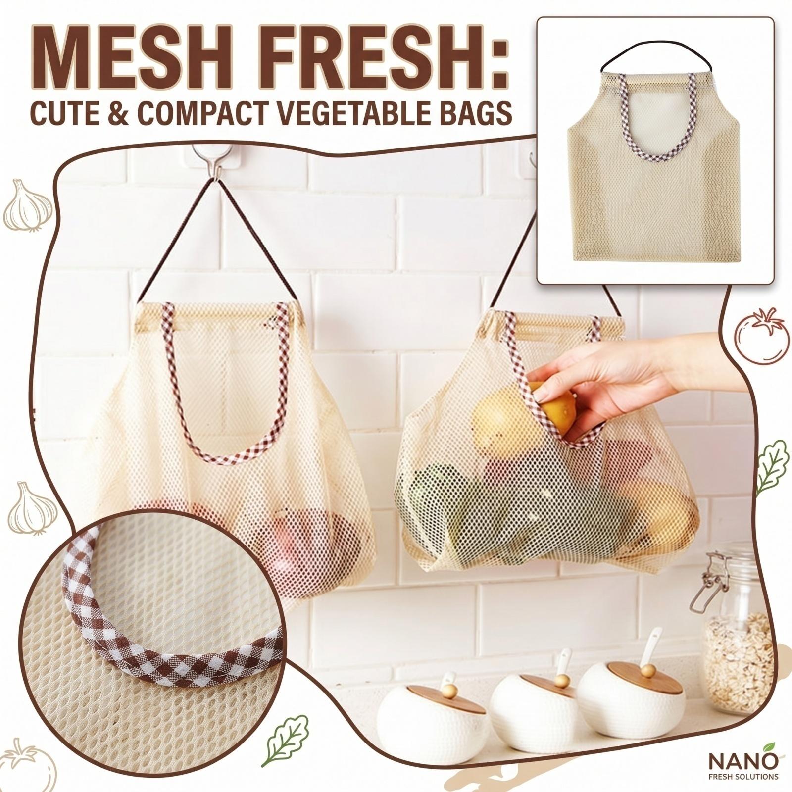 

Hanging Kitchen Storage Bag Mesh Produce Organizer Polyester Net Bag for Fruits and Vegetables Kitchen Hanging Storage One Size хакі