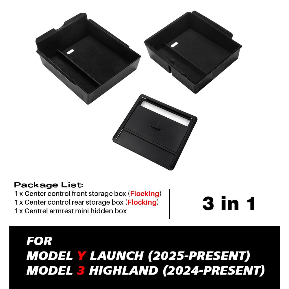 For Tesla New Model Y Juniper Launch 2025 Model 3 Highland 2024 Front Rear Center Console Armrest Hidden Storage Box Watercup