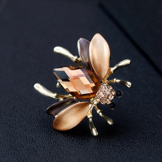 Lady Brooch Bee Shape Rhinestone Decor Anti-slip Shoulder Bag Suit Coat Collar Hat Scarf Clothes Pin Party Prom Bride