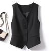 Primavera Verano Ropa Exterior Femenina Negro Gris Blanco Blazer Corto Chaleco Mujer Monobotón Chaleco de Oficina Abrigo Chaleco Corto Delgado