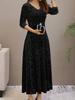 Spring Autumn New Style Elegant High-End Evening Gown Velvet Midi Dress for Women