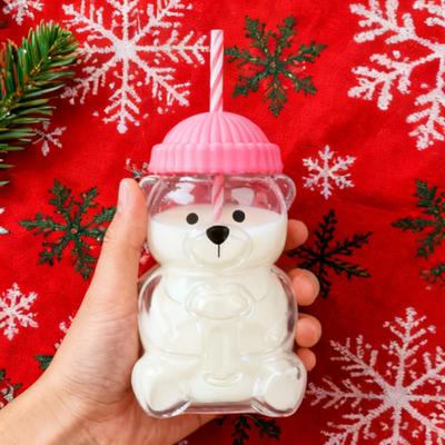 Bear Sippy Cup with Lid And Straw Cute Bear Design Glass Tumbler for Juice Milk Tea Smoothies Microwave Safe Beverage Cup for Kids And Adults