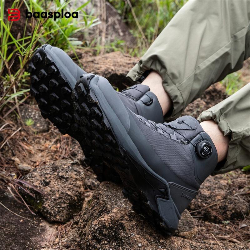 Men Hiking Boot Anti Splash Water Outdoor Sneakers Rotating Button Hiking Shoes  Comfort High-Top Trekking Walking Shoes Non-Slip Warm Suitable
