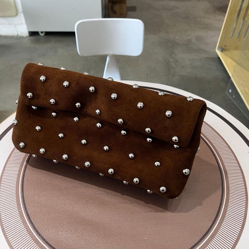 

Women Vintage Suede Rivets Decoration Shoulder Bag Designer Luxury High Quality Handbag Moto Styling Stylish Female Commuter Bag кофейный