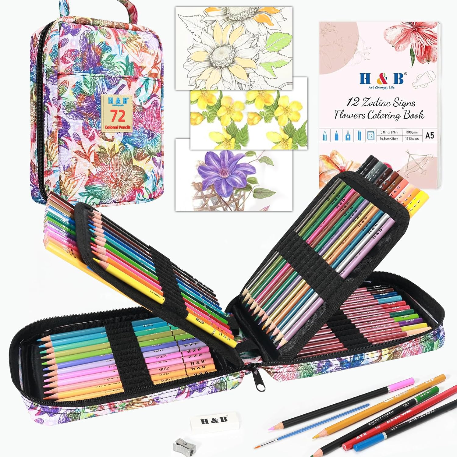 

Roleness Colored Skin and 12 Colors in 6 Mixed Colors for Kids and Includes Soft and Storage Pouch Pencils, 72-Piece Set, Oil-Based, Watercolor,