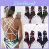 Damen Eleganter Floralprint Tiefes V-Ausschnitt Rückenfrei Bandage Badeanzug Einteiler
