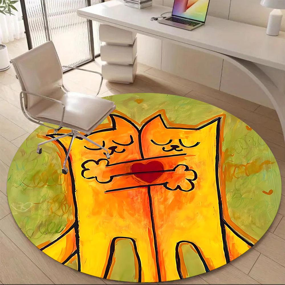 1PC Cats Heart Office Round Area Rug, Mat Suitable ForOffice, Under Office Chairs Bedroom Living Room Home Decor, Room Deco