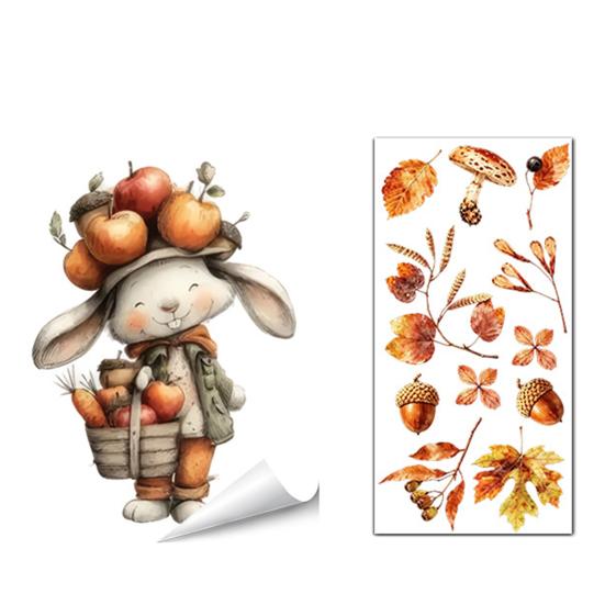 Decorative Window Film for Autumn Decor Static Sticker with Cute Animals & Maple Leaves, Removable Harvest Durable Clings Store Fronts