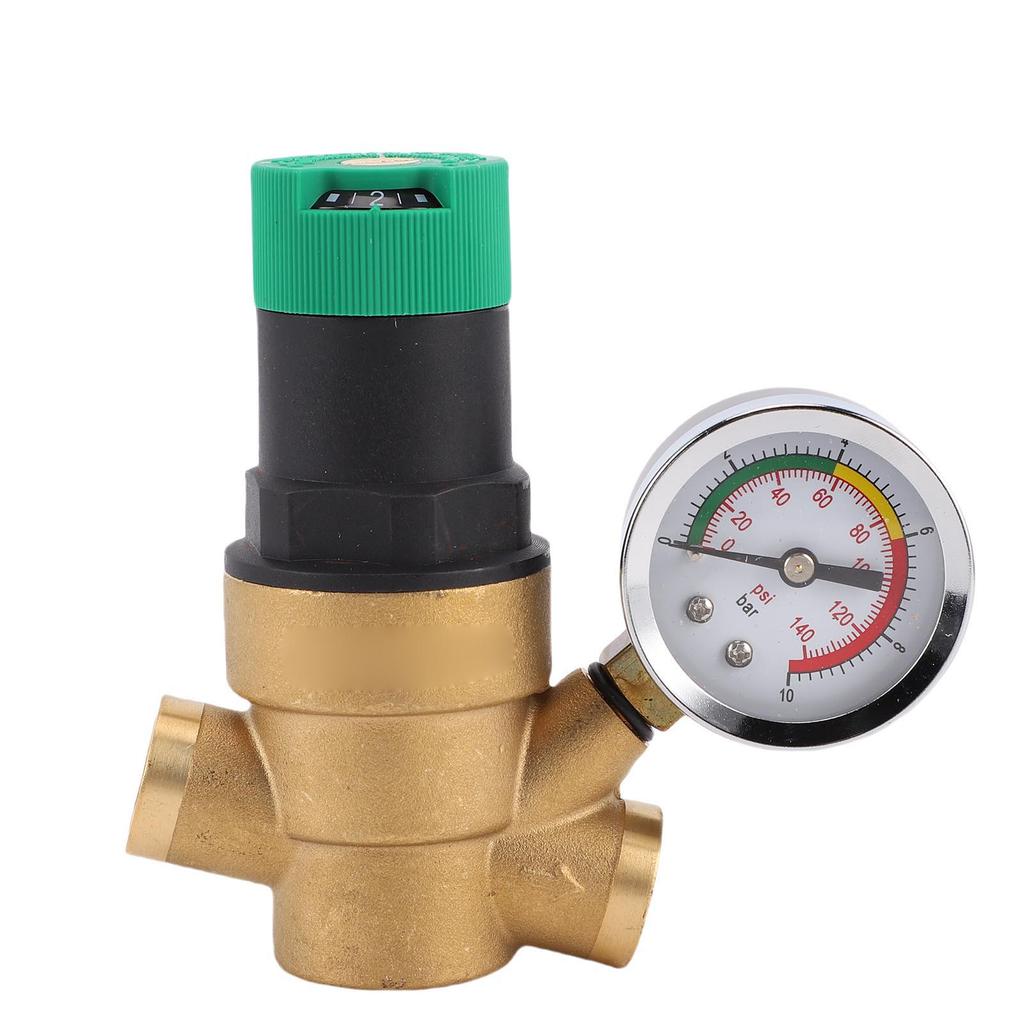 RV Plumbing Regulator,   Brass Valve Body, Water Pressure Regulator with Pressure Gauge, Stable Whole House Pressure, Filter Net for Safe Dri