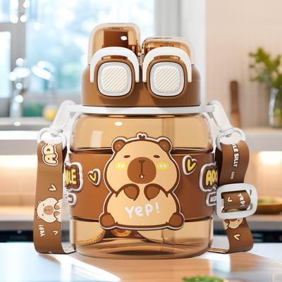Capybara Double Drink Water Cup 760ml Portable Capybara Cartoon Character Kapibara Water Bottles Summer Products Kids Gifts