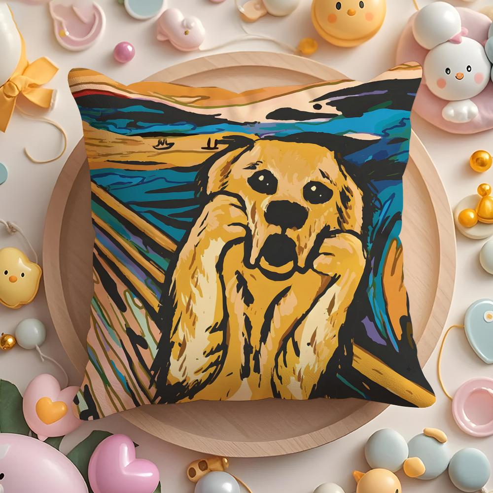 Edvard Munch The Scream Abstract Cushion Cover Plush Fabric Soft Double-Sided Printed Sofa Warm Winter Home Gift Pillow Cover