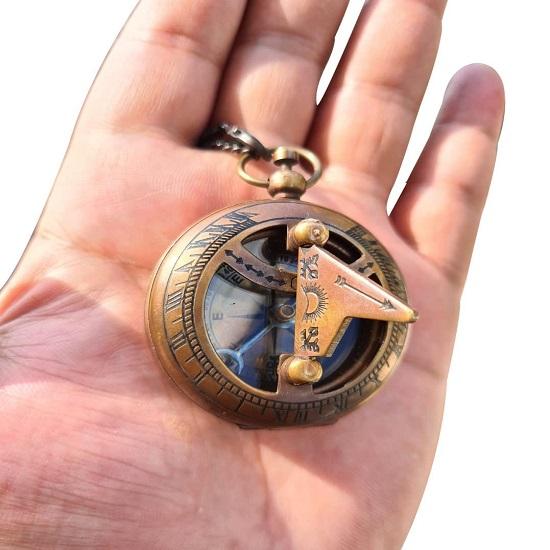 Nautical Pocket Compass with Chain Maritime  Collectible Handmade Portable Magnetic Working