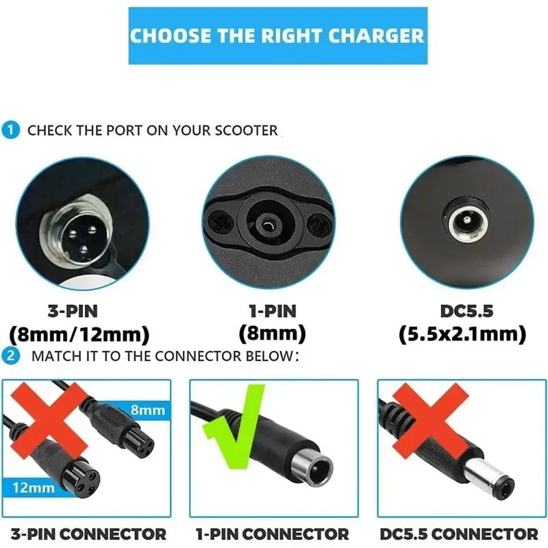36V/42V Universal Fast Charger for Xiaomi M365/Ninebot ES2 ES4/Lime-S/Skip Electric Scooters - Smart Protection