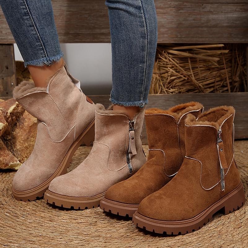 Vintage Faux Suede Platform Ankle Boots Women Anti Slip Fleece Lining Snow Boots Woman Plus Size 36-43 Thick Sole Short Booties