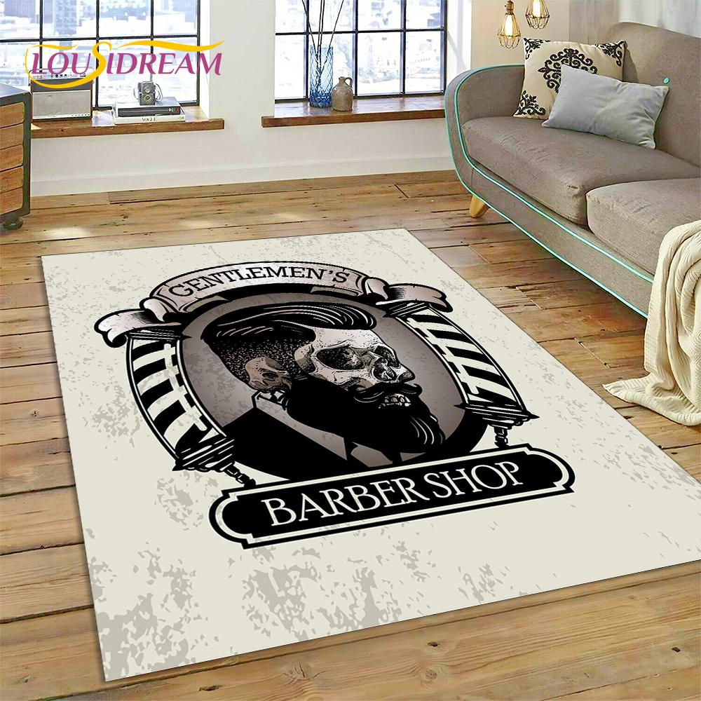 Fashion Barber Shop Logo Skull Vintage Rug Carpet for Living Room Bedroom Decor,Floor Mat Non-slip Decoration for Sofa Doormat
