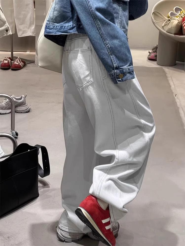 Women's White High Waist Wide Leg Jeans - Curved Knife Design, Plus Size, Slimming, Spring/Autumn 2025.