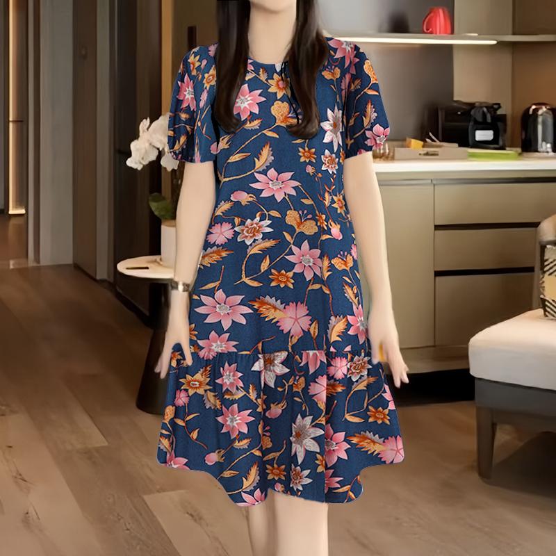 ZANZEA Women Casual Round Neck Summer Loose Short Sleeve Floral Dress