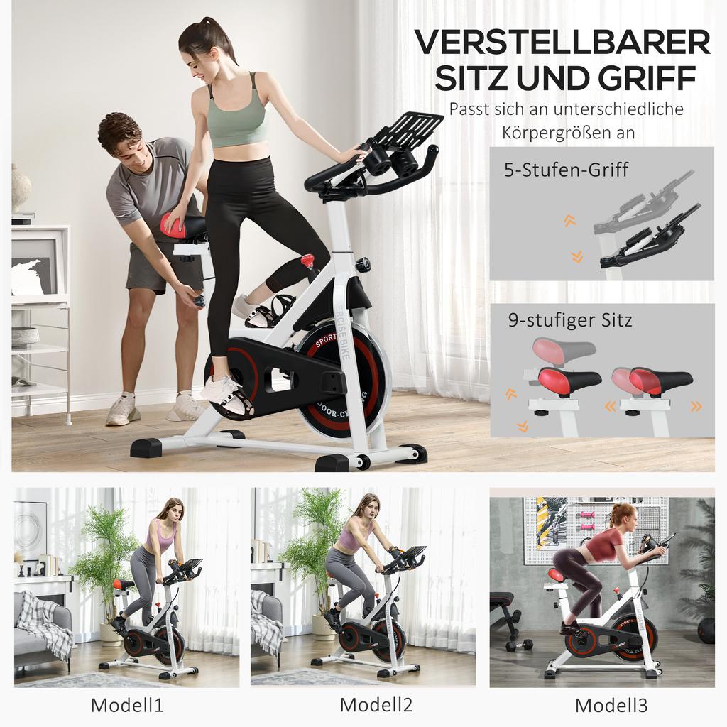 Exercise Bike, 8kg Flywheel Stationary Bike Indoor Cycling Machine with Adjustable Resistance Seat Handlebar, White