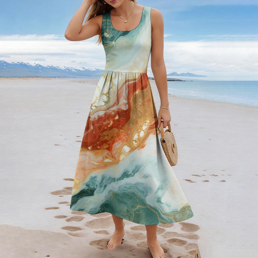 Sleeveless Gradient Maxi Dress Scoop Neck Casual Loose Fit Summer Dresses for Women Uk Ladies Summer Dresses Uk