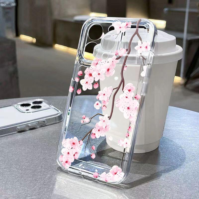 

Pink Flower Design Transparent Phone Case For iPhone 17 16 15 14 13 12 11 Pro Air Max XS X XR 7 8 Plus Shockproof Soft TPU Cover iPhone X