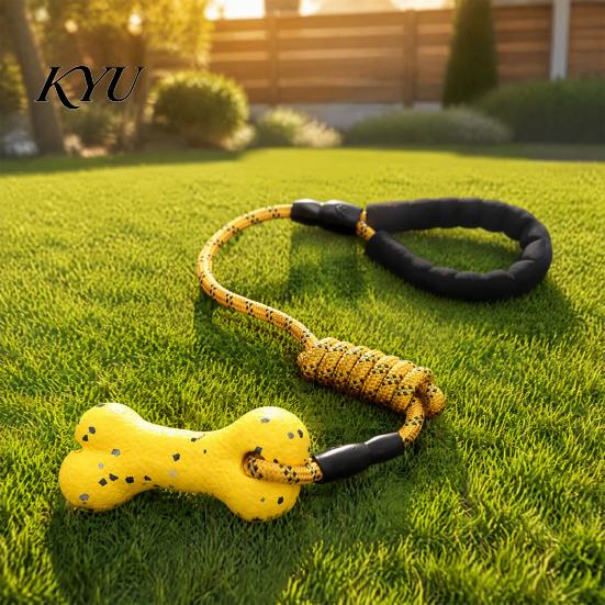 Heavy Duty Dog Pull Toys ETPU Bone Chew Toy, with Braided Rope, Foam Handle, Interactive Tug of War Pet Teeth Cleaning for Medium Large Breed
