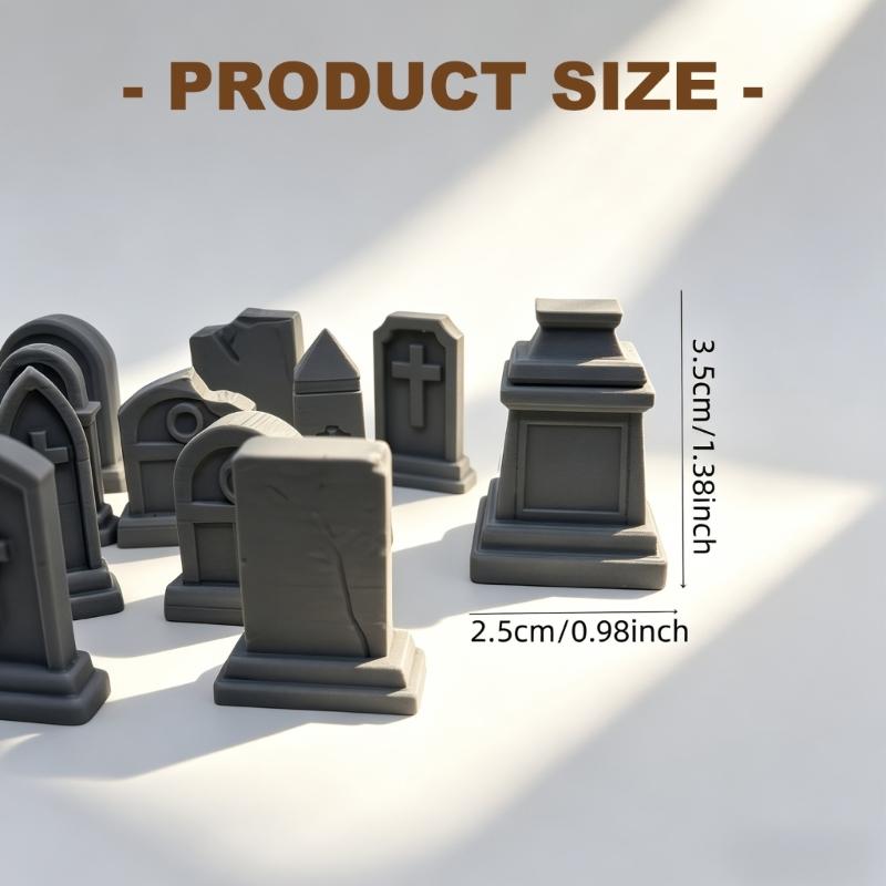Mini Memorial Marker Set 14 Count Gray Cemetery Decor for Model Layout Styling, Layered Texture and Paint Friendly Home Display Decor